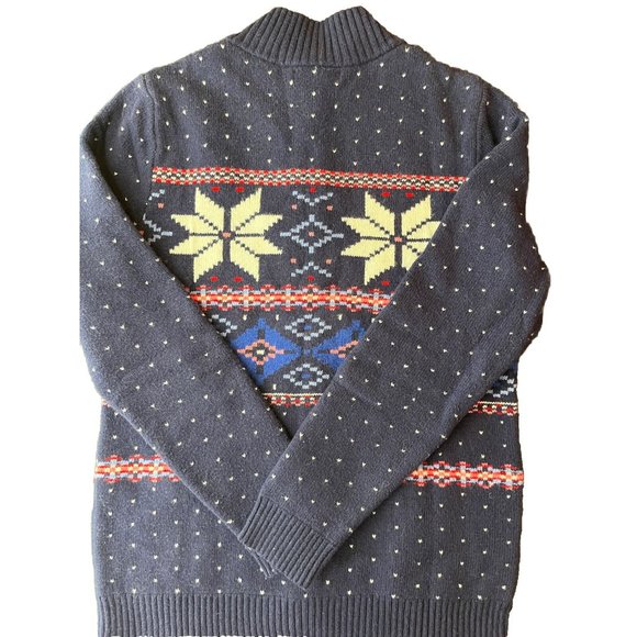 Lands End Cardigan Sweater Fair Isle Heavyweight Blue Button Up Cotton Winter S - Picture 3 of 13